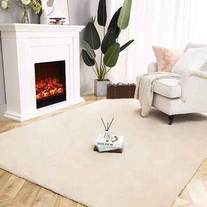 Ashler Faux Fur Rug, Ultra Soft Faux Rabbit Fur, Beige Area Rugs, 5 x 7 Feet Rectangle, Machine Washable Nursery Decor Throw Rugs for Bedroom, Kids Room, Living Room