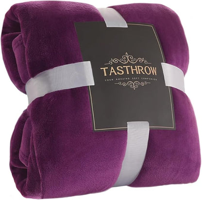 TASTHROW Large Flannel Fleece Throw Blanket, 60×80 Inch - Cozy Lightweight Thick Blanket - All Seasons Suitable for Women, Men and Kids (Purple)
