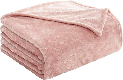 TOONOW Fleece Blanket Textured Fuzzy Plush Throw Blanket Twin Size 60" x 80", Super Soft Fluffy Bed Blanket Geometric Pattern Comfy Microfiber Flannel Blankets for Couch, Bed, Sofa, Light Pink