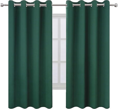 LEMOMO Dark Green Bedroom Blackout Curtains/52 x 63 Inch Long/Set of 2 Curtain Panels/Thermal Insulated Room Darkening Curtains for Bedroom