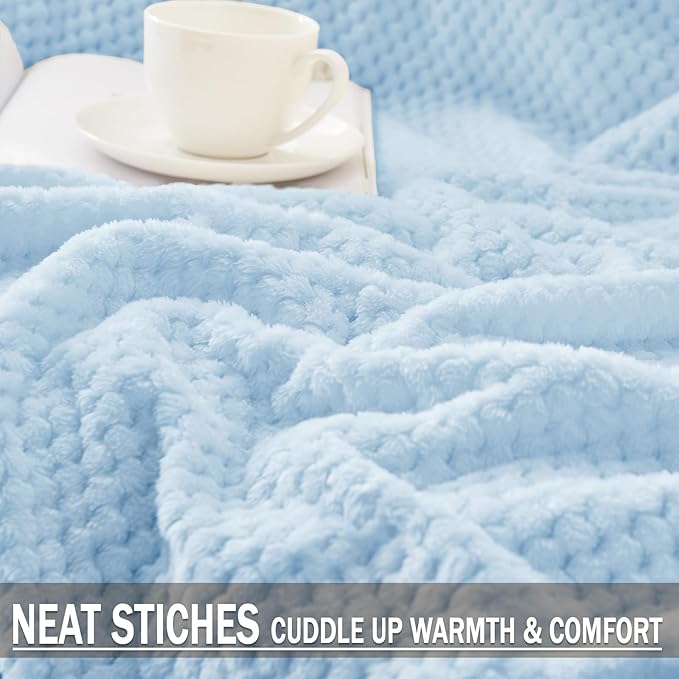 Exclusivo Mezcla Fleece Throw Blanket Extra Large, Super Soft and Warm Blankets for Couch, Sofa and Bed Waffle Textured, Cozy, Fuzzy and Lightweight (Light Blue, 50x70 Inches)