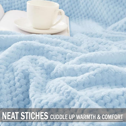 Exclusivo Mezcla Fleece Throw Blanket Extra Large, Super Soft and Warm Blankets for Couch, Sofa and Bed Waffle Textured, Cozy, Fuzzy and Lightweight (Light Blue, 50x70 Inches)