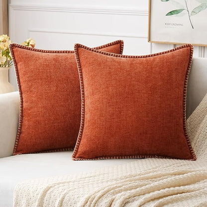 MIULEE Pack of 2 Couch Throw Pillow Covers 20x20 Inch Rust Farmhouse Decorative Pillow Covers with Stitched Edge Soft Chenille Solid Dyed Pillow Covers for Sofa Bed Living Room