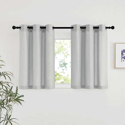 NICETOWN Linen 36 inch Curtains for Kitchen Window, Grommet Thick Flax Linen Gray Small Window Treatments Privacy Assured with Light Filtering for Cafe/Kids Room, W42 x L36, 2 Panels