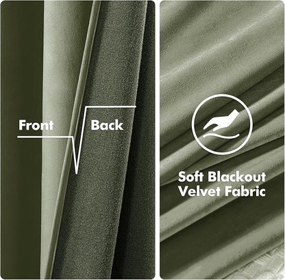 MIULEE Velvet Curtains Sage Green Elegant Grommet Curtains Thermal Insulated Soundproof Room Darkening Black Out Curtains/Drapes for Classical Living Room Bedroom Decor 52 x 108 Inch Set of 2