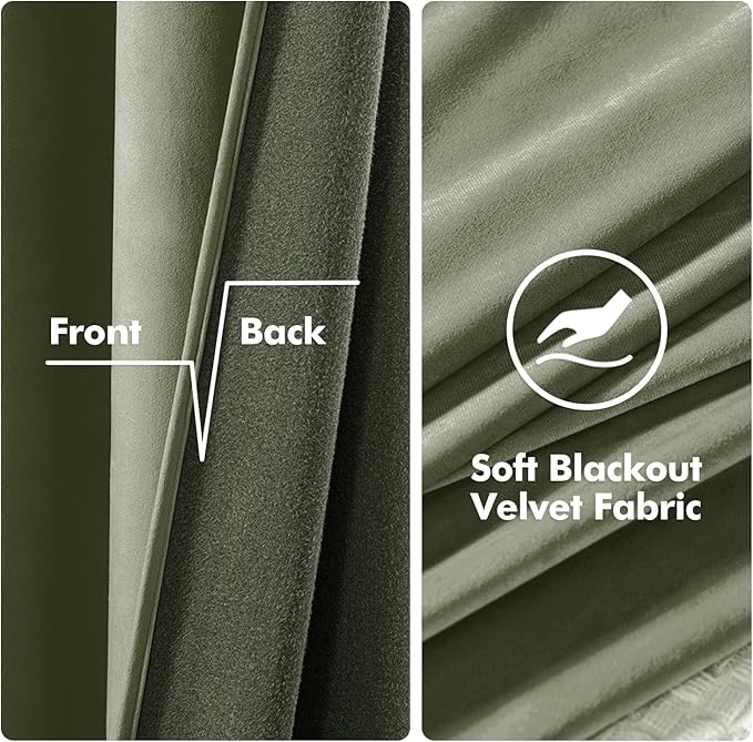 MIULEE Velvet Curtains Sage Green Elegant Grommet Curtains Thermal Insulated Soundproof Room Darkening Drapes for Classical Living Room Bedroom Decor 52 x 84 Inch Set of 2
