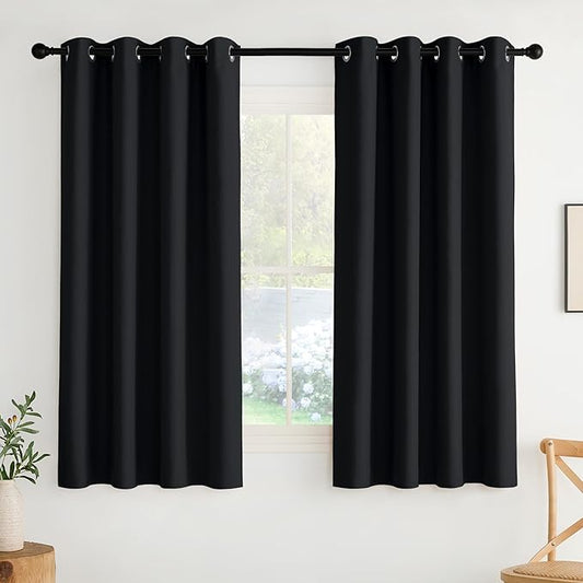 NICETOWN Room Darkening Draperies Curtains Panels, 2 Panels Black W52 x L63