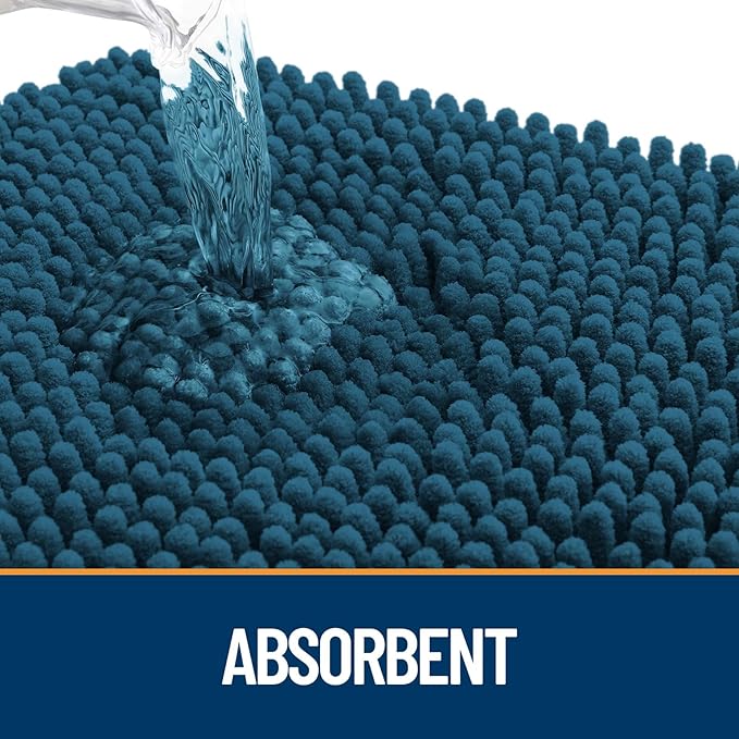 OLANLY Dog Door Mat for Muddy Paws 50x30, Absorbs Moisture and Dirt, Absorbent Non-Slip Washable Doormat, Quick Dry Chenille Mud Mat, Entry Indoor Entryway Carpet for Inside Floor, Atlantic Blue