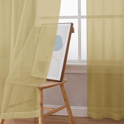 Simplebrand Gold Sheer Curtains 84 Inches Long 2 Panels, Light Filtering Rod Pocket Solid Color Window Sheer Curtain Panels, Elegant Curtains & Drapes for Living Room, Bedroom (Gold, 42" W x 84" L)
