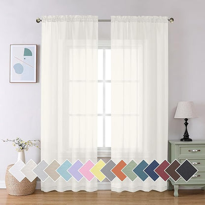 Aiyufeng 2 Pack Ivory Sheer Curtain 84 Inches Long, Light Filtering Airy Voile Drapes for Living Room, Patio, Sliding Door, Each 40" W x 84" L