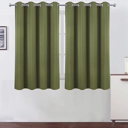 LEMOMO Blackout Curtains 52 x 45 inch/Olive Green Curtains Set of 2 Panels/Thermal Insulated Room Darkening Bedroom Curtains