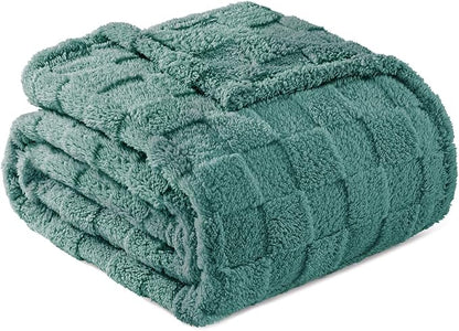 Exclusivo Mezcla Fleece Throw Blanket for Couch,Super Soft and Warm Lightweight Checkered Pattern Blankets for All Seasons,50x60 Inches, Celadon