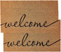 KANKUN Coco Coir Door Mat with Heavy Duty Backing, Welcome Doormat (17" x 30"), Doormat Entrance (Welcome1-2Pack)