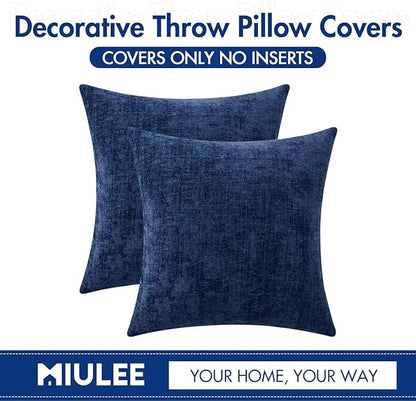 MIULEE Pack of 2 Couch Throw Pillow Covers 18x18 Inch Spring Soft Navy Chenille Pillow Covers for Sofa Living Room Solid Dyed Pillow Cases