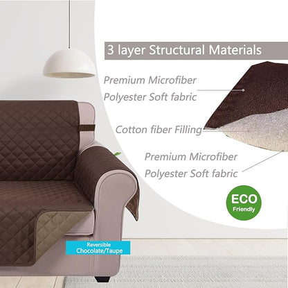 U-NICE HOME Reversible Sofa Cover Couch Cover for Dogs with Elastic Straps Water Resistant Furniture Protector for Pets Couch Cover for 3 Cushion Couch (Sofa, Chocolate/Taupe)
