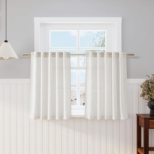 Nanspring Cream Kitchen Curtains 36 Inch Length 2 Panels Set Linen Blend Back Tab Privacy Light Filtering Cafe Curtain Modern Neutral Short Tier Curtains for Small Window Bathroom RV Camper 30x36