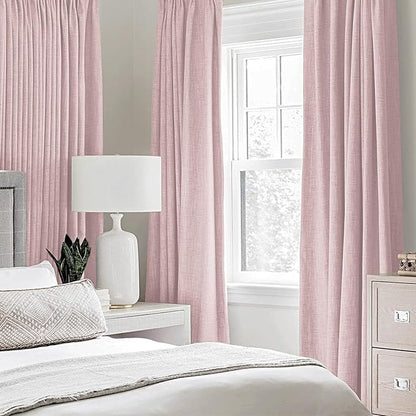 MIULEE Linen Texture Curtains for Bedroom Solid 100% Blackout Thermal Insulated Pink Curtains Grommet Room Darkening Curtains/Draperies for Living Room Nursery 52x84 Inch (2 Panels)