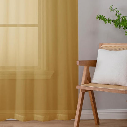 Chyhomenyc Gold Sheer Curtains 96 inches Long 2 Panels, Light Filtering Soft Airy Solid Elegant Voile Window Treatment Drapes for Bedroom Living Room Wedding Party Decor, 42 Wx96 L, 8FT L