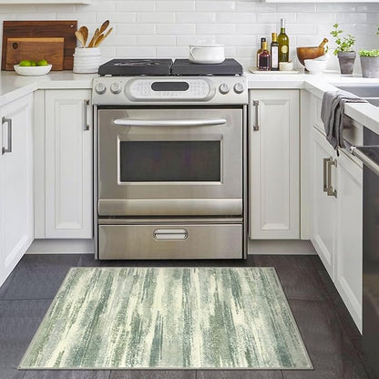 Lansny Modern Abstract Entryway Rug Indoor 2x3 Washable Rug Non-Slip Soft Small Area Rug Sage Green Grey Kitchen Mats Thin Print Faux Wool Floor Carpet Throw Rugs for Entrance Bedroom