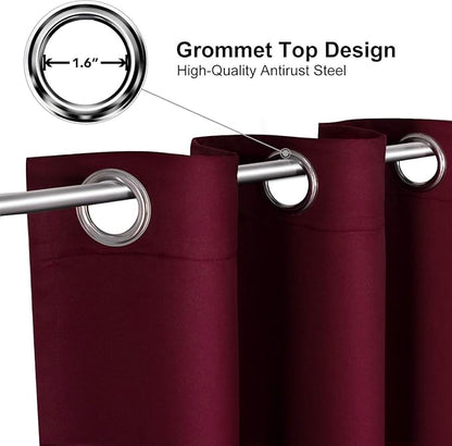 ChrisDowa Grommet Blackout Curtains for Bedroom and Living Room - 2 Panels Set Thermal Insulated Room Darkening Curtains (Burgundy Red, 52W x 54L)