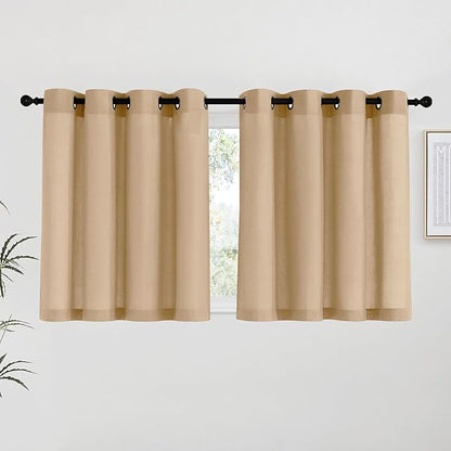 NICETOWN Burlap Linen Kitchen Curtains 36 inch Length, Decorative Thick Flax Small Window Treatments Privacy Assured with Light Filtering for Bedroom/Bathroom, W55 x L36, 2 Panels