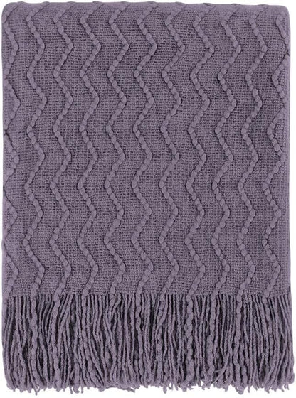 BOURINA Dark Lavender Throw Blanket 60 x80 Inches Throw Textured Solid Soft Sofa Throw Couch Knitted Decorative Blanket