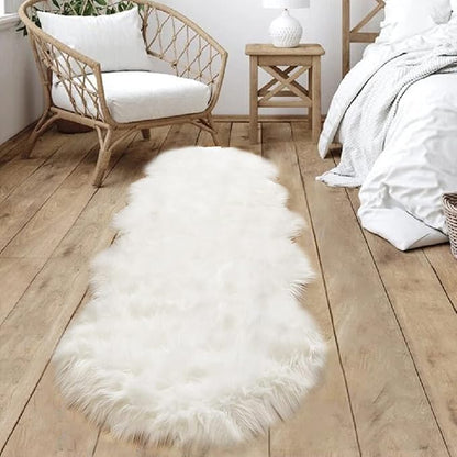 Goolela White Faux Sheepskin Fur Rug 2x6 Fluffy Fuzzy Furry Runner for Bedroom Bedside Shaggy Soft Sheepskin