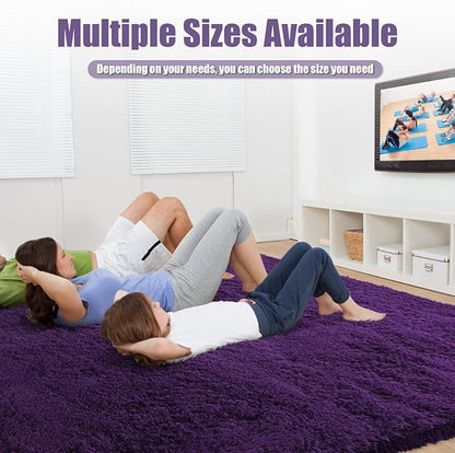9x12 Fluffy Area Rugs for Living Room,Large Purple Fuzzy Shag Area Rug for Bedroom,Soft Non-Shedding Indoor Plush Carpet for Kids Bedroom Nursery Home Decor