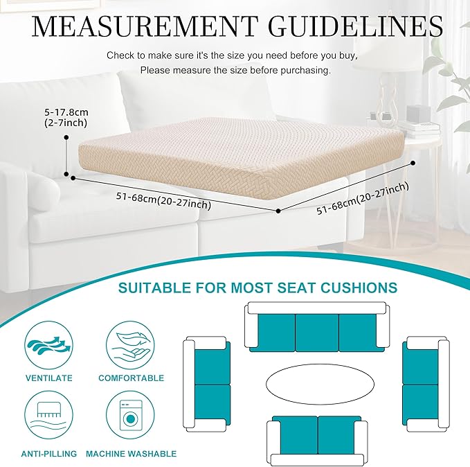 12Pcs Stretch Patio Cushion Covers,Outdoor Couch Covers Replacement,Outdoor Couch & Sofa Slipcovers,for Patio Furniture Cushion Covers,Washable Reusable Furniture Protector (Beige,Cover Only)