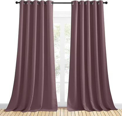 NICETOWN Blackout Draperies Curtains for Kids Room, Window Treatment Thermal Insulated Solid Grommet Blackout Drape Panels for Bedroom (Dry Rose, Set of 2, 70 by 108 inches)
