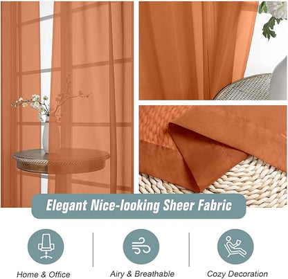 Orange Sheer Curtains 84 Inches Long 2 Panels, Elegant Airy Transparent Light Filtering Window Curtains, Window Drapes for Living Room Bedroom, Top Dual Rod Pocket Design, 2x42Wx84L Inches