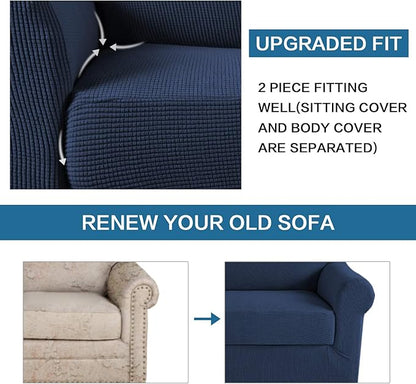 H.VERSAILTEX High Stretch 2-Piece Armchair Cover/Sofa Chair Covers/Slipcover Furniture Protector for Chairs, Made of Rich Textured Spandex Small Checks Knitted Jacquard Fabric (Chair, Navy)