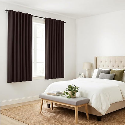 PONY DANCE Bedroom Blackout Curtains - 42 W x 72 L, Brown Window Draperies Thermal Insulated Back Tab/Rod Pocket Curtain Panels/Window Treatments Home Decoration, Double Pieces