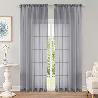 OWENIE Grey Sheer Curtain 90 Inches Long 2 Panels Set, Solid Filmy Drapes for Living Room Bedroom, Elegant Window Voile Sheer Curtain Panels Drapes, 2 Pcs, Each 59" Wx90 L Inch
