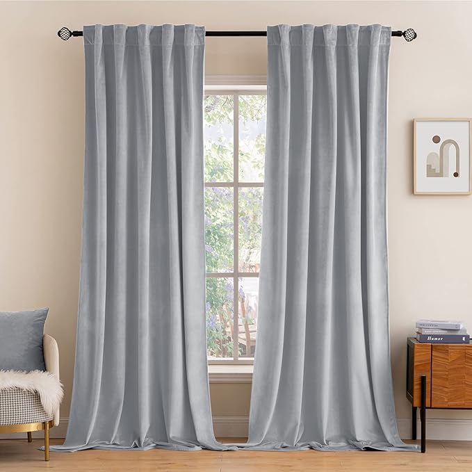 MIULEE Greyish White Velvet Curtains 108 inches Long 2 Panels - Luxury Blackout Curtains for Bedroom Living Room Thermal Insulated Fall Decor Super Soft Window Drapes Rod Pocket & Back Tab