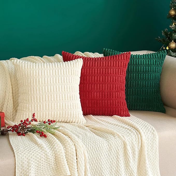 MIULEE Pack of 2 Corduroy Decorative Throw Pillow Covers 20x20 Inch Soft Boho Striped Pillow Covers Modern Farmhouse Home Decor for Sofa Living Room Couch Bed Cream White