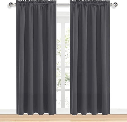 DWCN Blackout Curtains for Living Room 95 Inch Length 2 Panels Set, Solid Thermal Insulated Energy Saving Rod Pocket Window Treatment Curtains Blackout Drapes (W52 x L95 Inch, Dark Grey)
