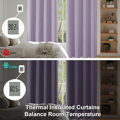 Simplebrand Lilac Blackout Curtains for Bedroom 96 Inches Long 2 Panels, Solid Thermal Insulated, Energy Saving Living Room Window Treatment Curtains Blackout Drapes, W50 x L96 Inch, Lilac