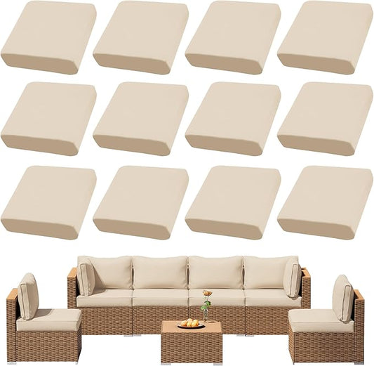 12Pcs Outdoor Cushion Covers, Patio Cushion Covers,Stretch Elastic Slipcovers, Replacement Washable & Reusable Furniture Protector for Patio Couch (Beige,Cover Only)