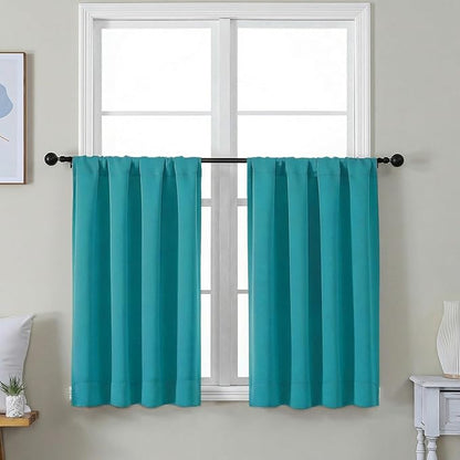 Simplebrand Ava Teal Short 36 Inches Blackout Curtain 2 Panels Set, Half Window Rod Pocket Privacy Curtain Tiers for Kitchen, Curtains Blackout for Bathroom Shades, W40 x L36 Inch, Teal