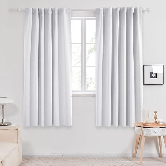 Deconovo Blackout Curtains, Thermal Insulated, W52 x L63 2 Panels, Back Tab, Machine Washable, Room-Darkening Drapes for Bedroom/Living Room Star White