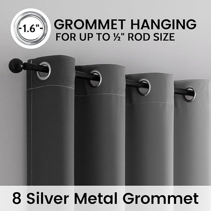 SimpleHome 100% Blackout Ombre Room Darkening Curtains for Living Room, Light Blocking Grey to Greyish White Thermal Insulated Grommet Window Drapes for Bedroom, 2 Panels, 52x90 inches Length