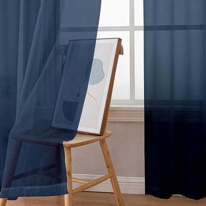 Simplebrand Sheer Curtains 72 Inches Long 2 Panels for Living Room, Dual Rod Pockets Airy Window Treatments Voile Curtains Sheer Panels Lightweight for Front Back Patio Glass Door, Navy, 42" Width