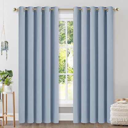 NICETOWN Blackout Draperies Curtains for Kids Room, Vintage Blue, Set of 2, 70 by 84 inches, Window Treatment Thermal Insulated Solid Grommet Blackout Drape Panels for Bedroom
