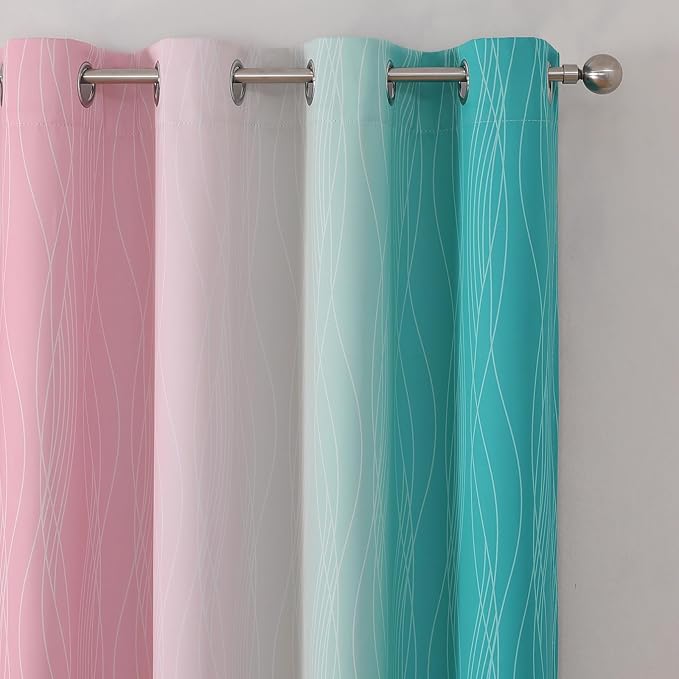 Estelar Textiler Pink and Teal Gradient Blackout Curtains for Bedroom, Thermal Insulated Ombre Drapes 96 Inches Long, Full Light Blocking Energy Saving Curtains for Living Room, 52Wx96L, 2 Panels