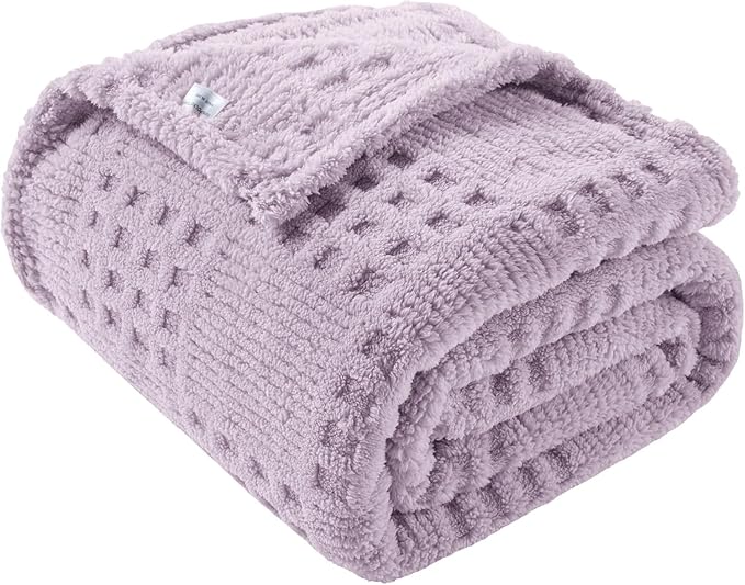 50x70 Inch Waffle Purple Throw Blanket -Fluffy Fleece, Neutral Tan Color, Cute & Aesthetic, Perfect for Sofa, Couch, Chair, Bed, Living Room & Bedroom, All-Season Use, Plush & Cozy Decorative Blanket