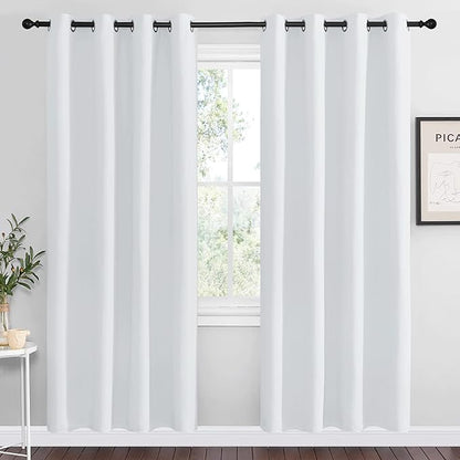 NICETOWN Blackout Curtains Panels for Bedroom, 2 Panels, 52 x 70 Inch, Greyish White, 3 Pass Microfiber Noise Reducing Thermal Insulated Solid Ring Top Blackout Window Drapes