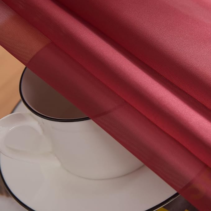 SpaceDresser Basic Rod Pocket Sheer Voile Window Curtain Panels Burgundy 1 Pair 2 Panels 52 Width 90 Inch Long for Kitchen Bedroom Children Living Room Yard(Burgundy,52 W x 90 L)