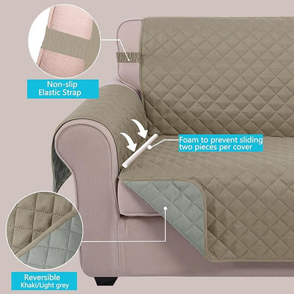 U-NICE HOME Reversible Oversized Chair Covers Quilted Water Repellent Pet Protectors with Elastic Straps(28''Armchair, Khaki/Light Grey)