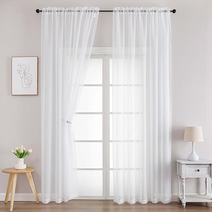 Chyhomenyc White Sheer Curtains 78 Inches Long 2 Panels Set for Living Room, Light Filtering Voile Lightweight Bedroom Curtains, Solid Window Treatment Drapes, Each 42W x 78L